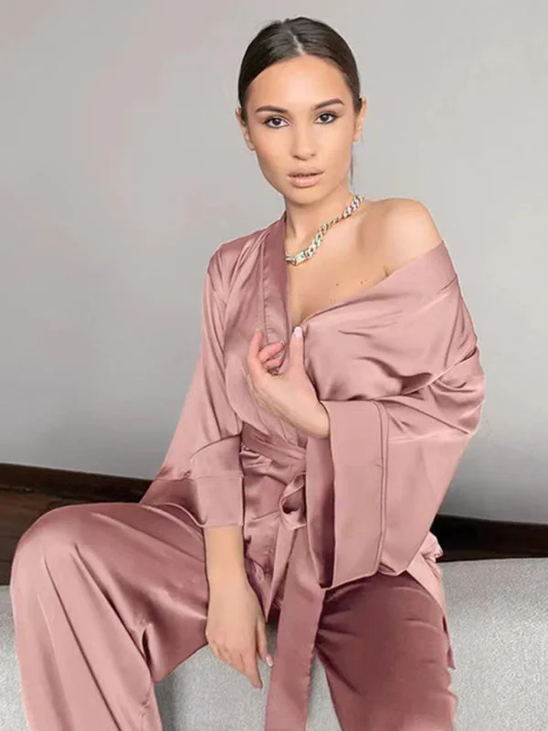Women's Solid Color Velour Robe & Pajama Pants Set Relaxed Casual Leggings
