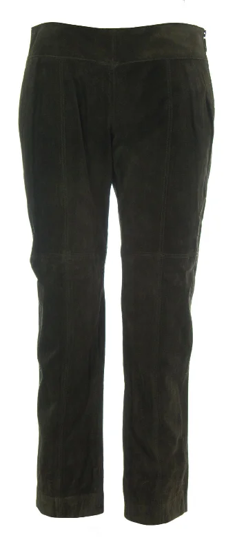 WORTH Women's Deep Olive Straight Leg Cropped Suede Pants NEW Relaxed Fit Trousers