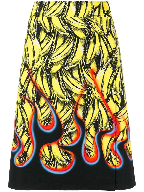 banana-print A-line skirt linen skirt natural