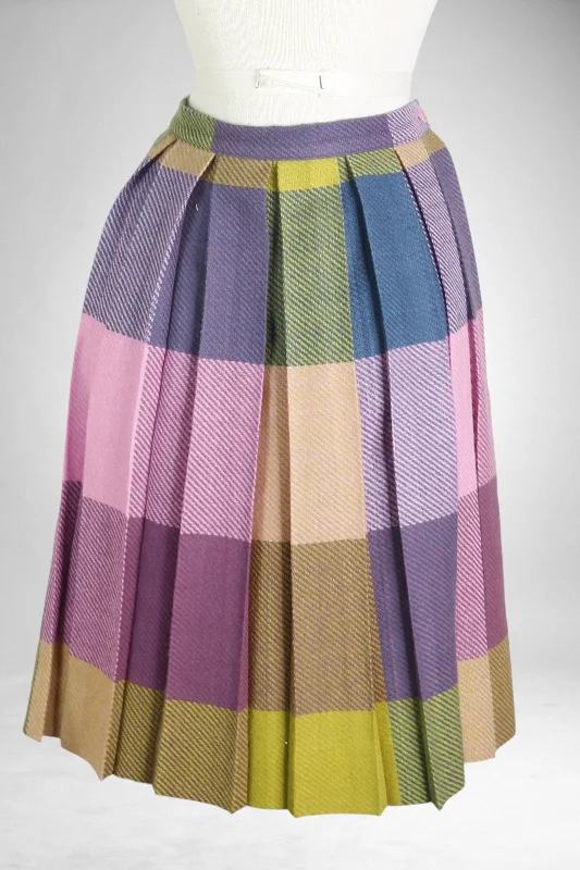 70s Pnk/Teal/Yllw Woven Pleat Mini Skirt       w25 lace skirt feminine