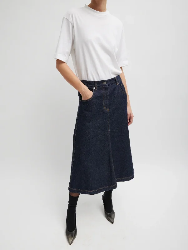 A-Line Midi Skirt in Indigo Denim lace skirt feminine