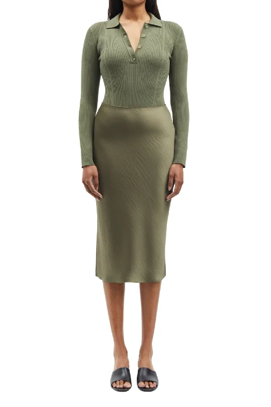 Agneta Skirt in Olive silk skirt sleek