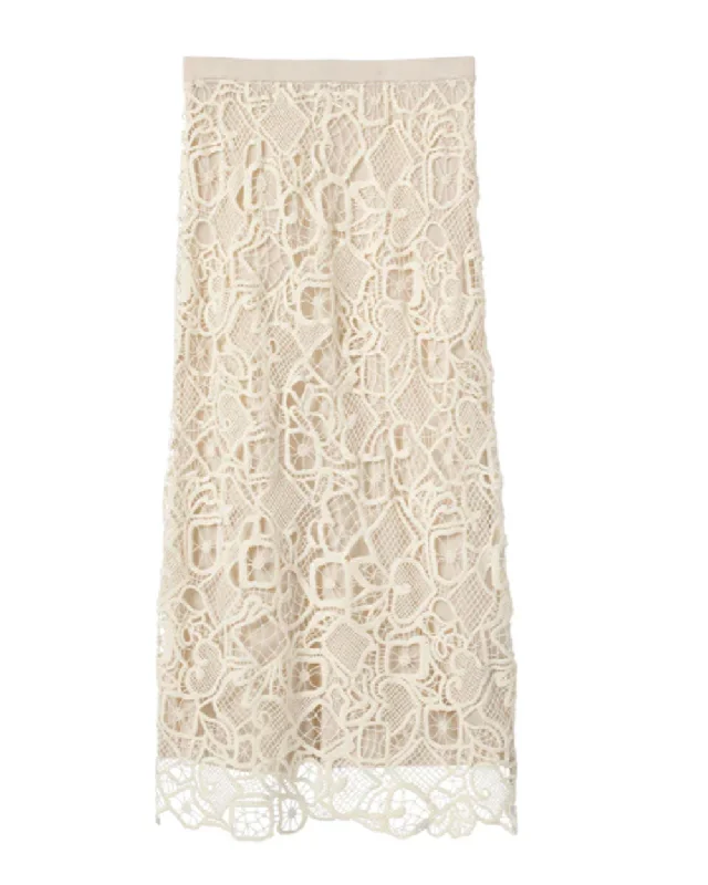 Warm White Shay Lace Midi Skirt denim skirt trendy