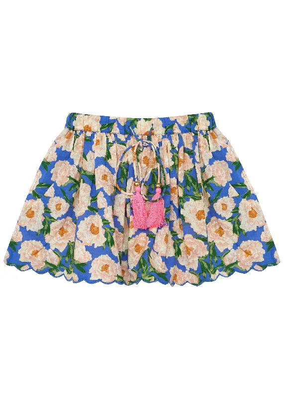 Anna Skirt-Soirée Bouquet Bondi Blue belted skirt waist