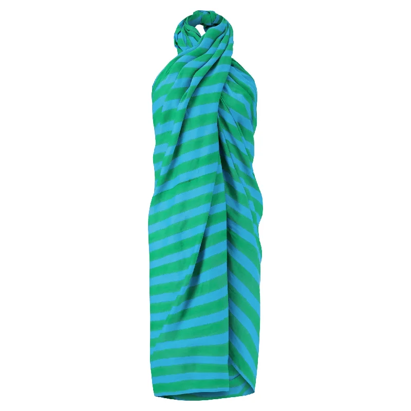 Anni Sarong with Tassels in Blue and Green Cabana Stripe high waist skirt