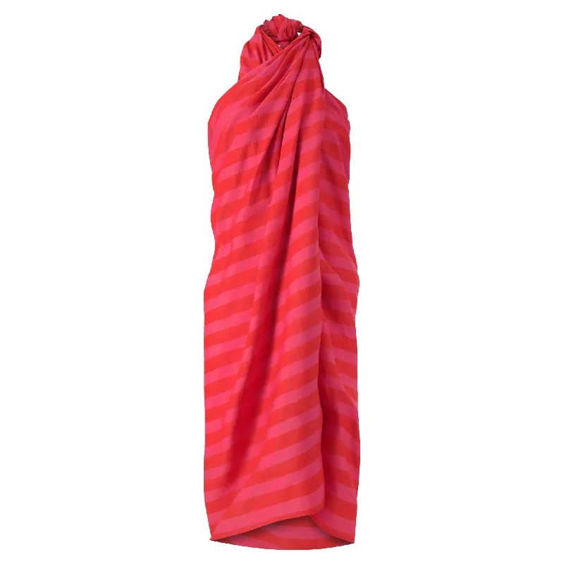 Anni Sarong with Tassels in Red and Magenta Cabana Stripe zip skirt side