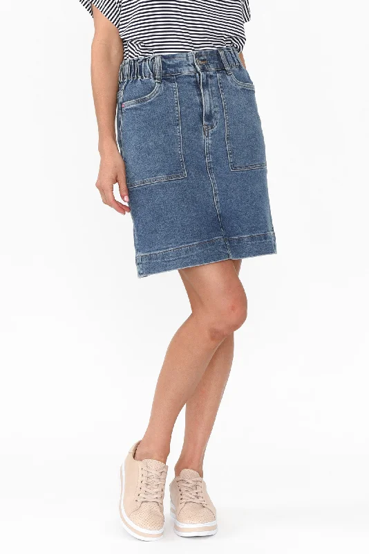 Atlas Dark Blue Denim Stretch Skirt cashmere skirt plush