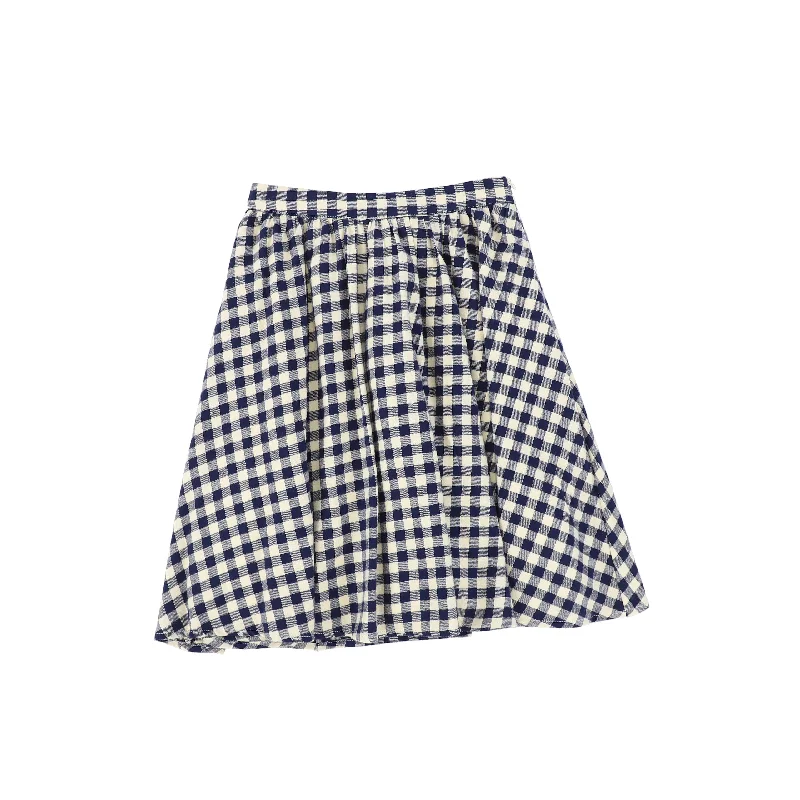 Bace Navy Flannel Gingham Waisted Flare Skirt lace skirt intricate