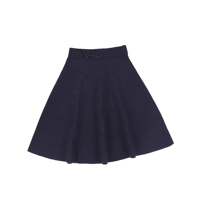 Bamboo Navy Knit Seam Flare Skirt spandex blend skirt