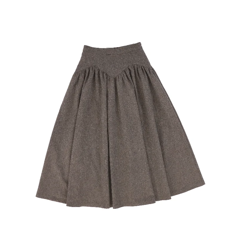 Bamboo Taupe Wool V Detail Midi Skirt cashmere skirt plush