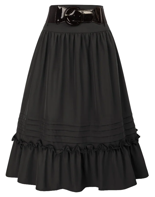 Seckill Offer⌛Belt Decorated Skirt Elastic High Waist Tiered  A-Line Skirt leather skirt durable