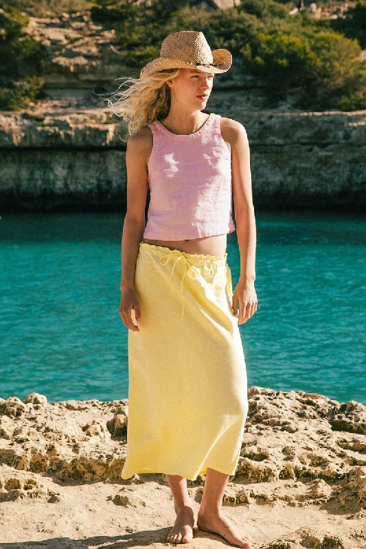 SANTANYI Midi Skirt - lemon sorbet linen linen skirt natural