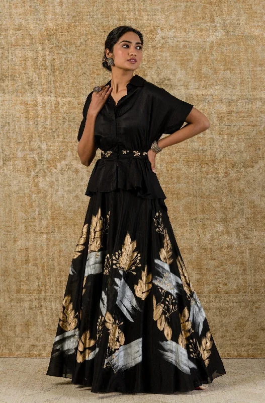 Black Hand-Painted Skirt with Top velvet skirt plush