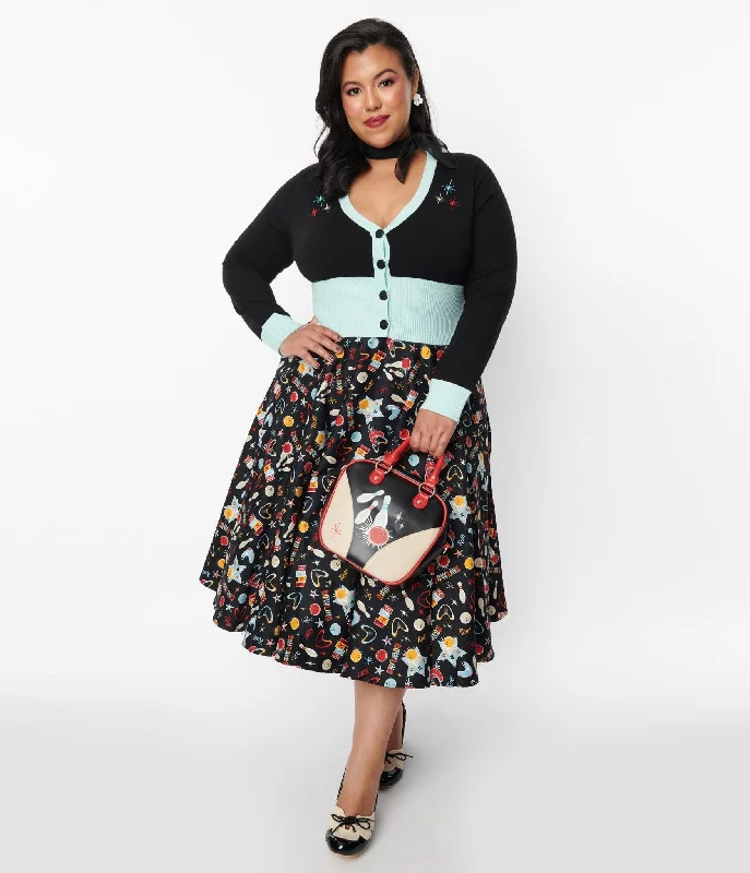 Black Let's Go Bowling Swing Skirt modal blend skirt