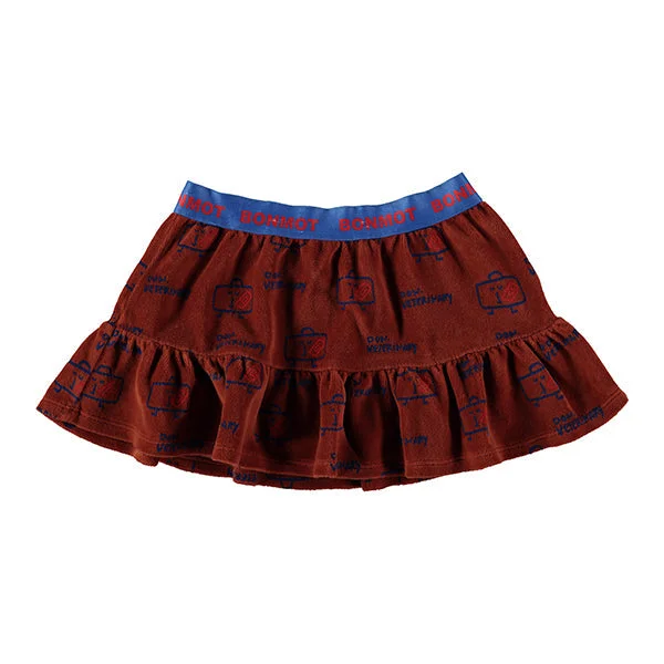 BONMOT TERRACOTTA FRILL SKIRT velvet skirt sumptuous