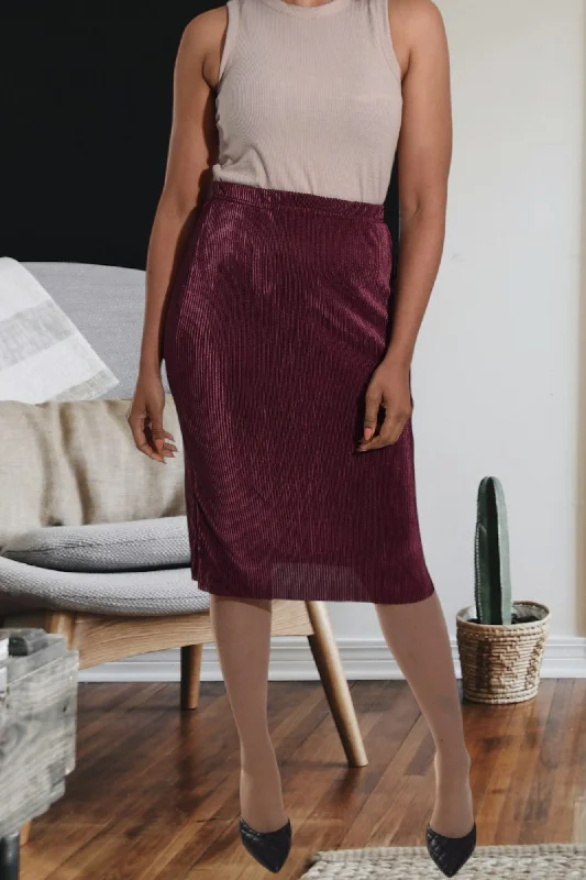 Burgundy Plisse Midi Skirt ruffled skirt detail