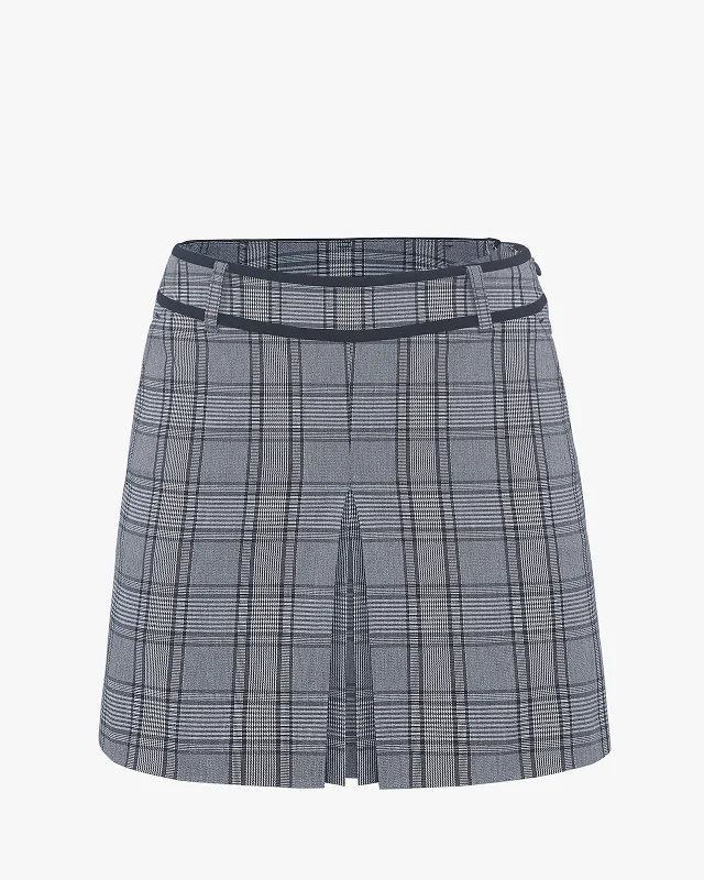 Checkered Slit Pleated Skirt wool skirt sturdy