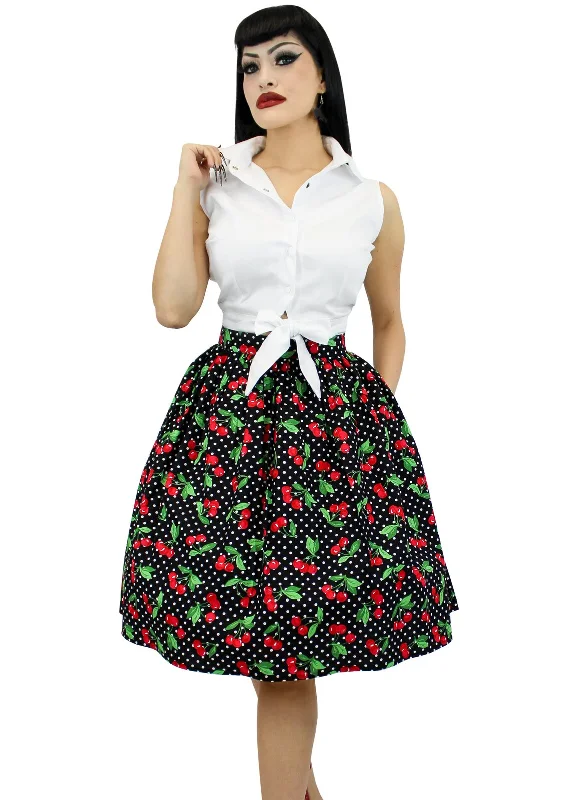 Cherries Pin Up Pleated Circle Skirt corduroy skirt cozy