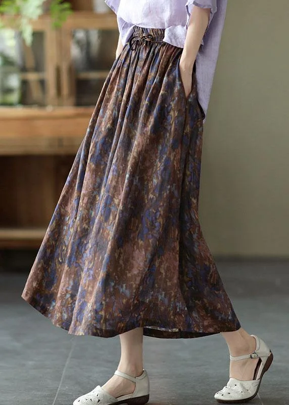 Chic Khaki Print Patchwork A Line Skirt Linen Fall leather skirt durable