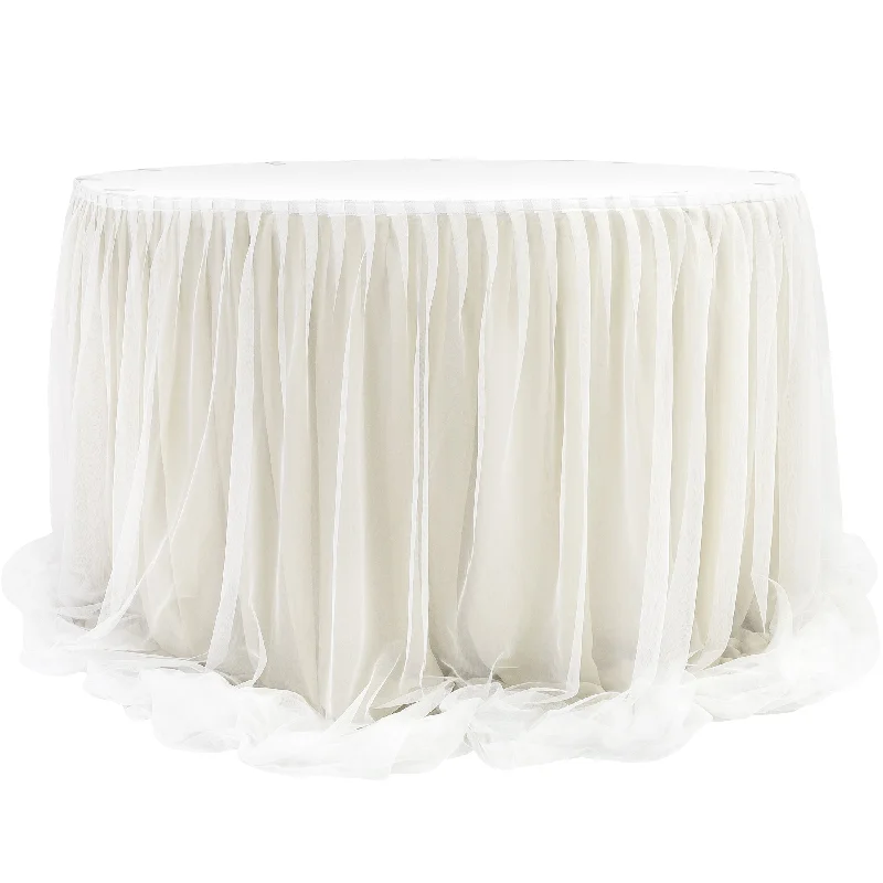 Chiffon Tulle Table Skirt Extra Long 57" x 17ft - Ivory & White silk skirt lustrous