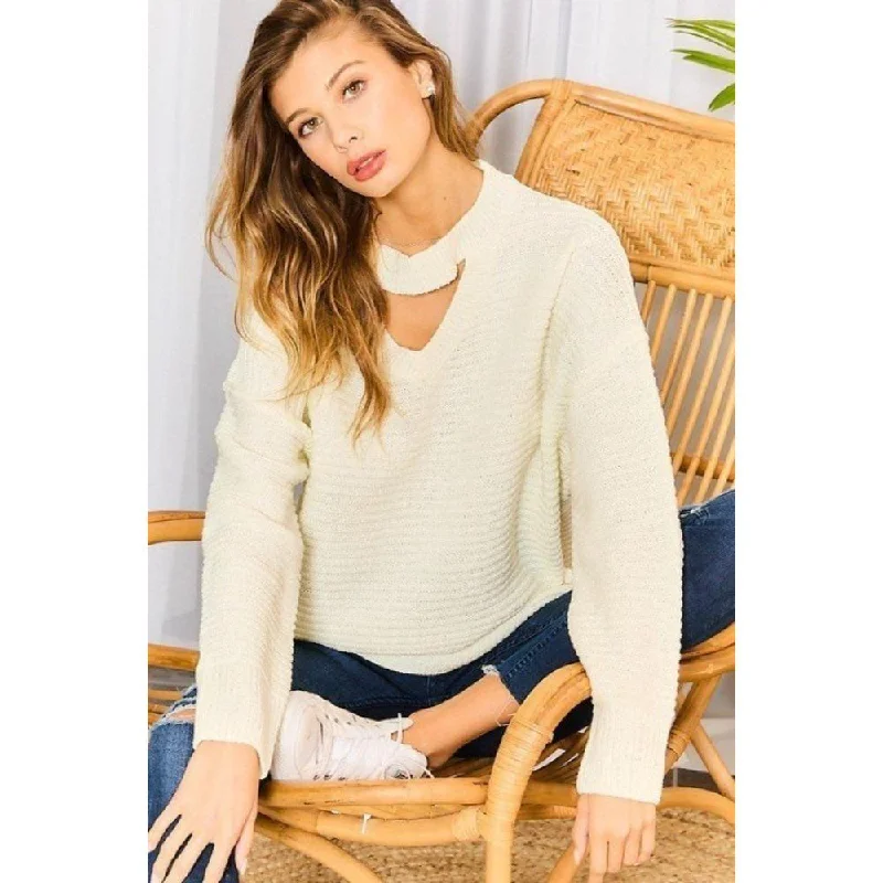 Chocker Neck Oversize Sweater Mesh Sweater Canvas Denim