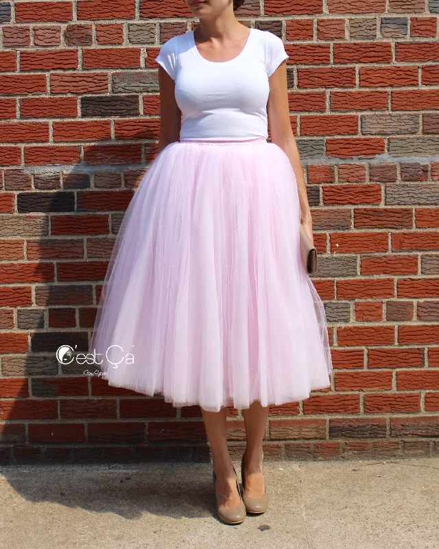 Clarisa Blush Pink Tulle Skirt - Tea Length vintage skirt charm