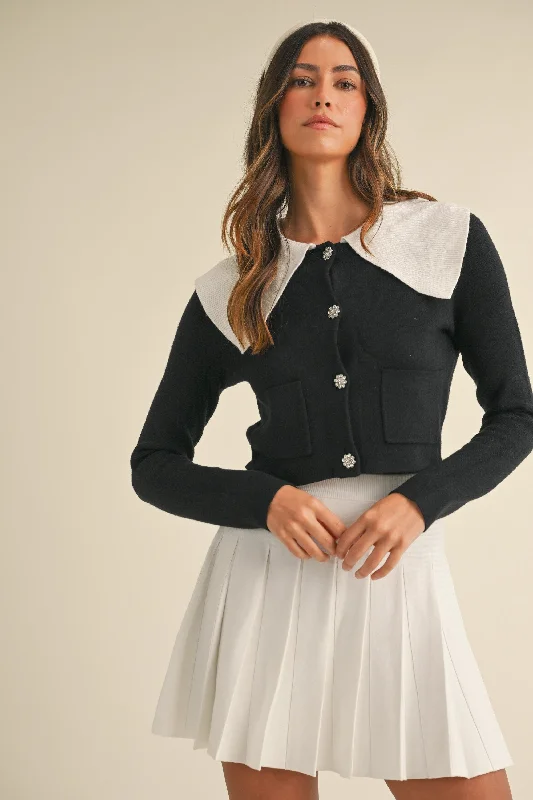 COLLARED CARDIGAN AND MINI SKIRT SET denim skirt stylish