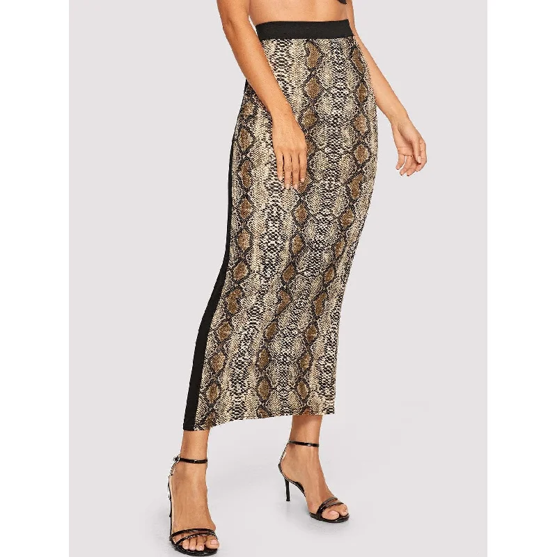 Front Snake Print Black Skirt lace skirt delicate