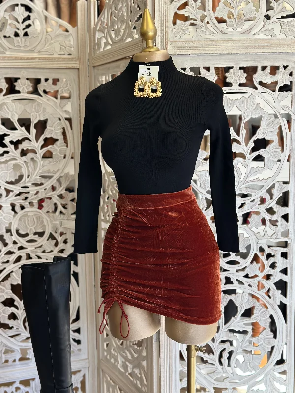 Copper Velvet Ruched Mini Skirt velvet skirt rich