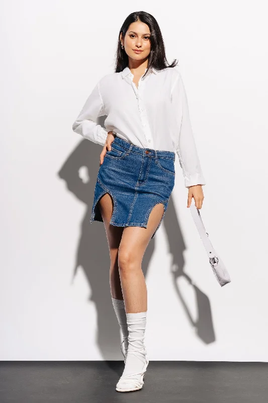 Denim Cutout Mini Skirt cashmere skirt rich