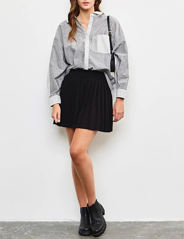 Dakota Pleated Knit Mini Skirt flowy skirt hem