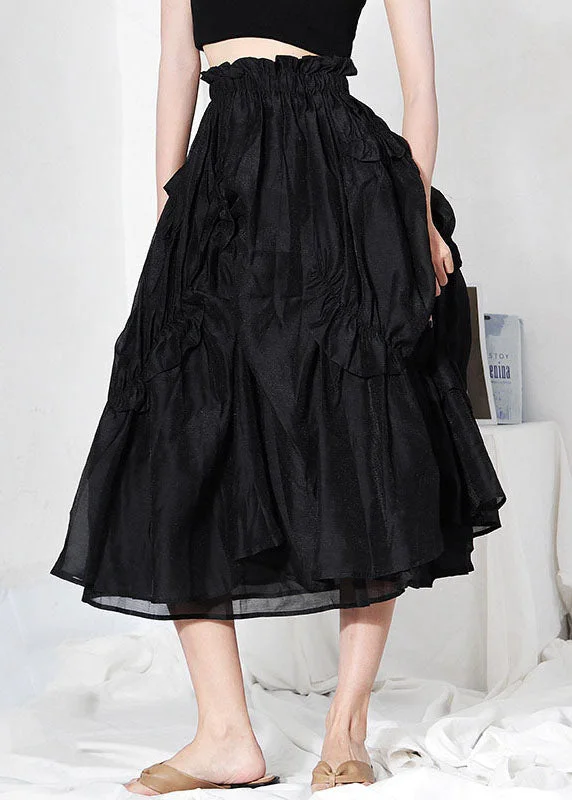 diy Black Cinched Tulle Patchwork Skirt Spring silk skirt elegant