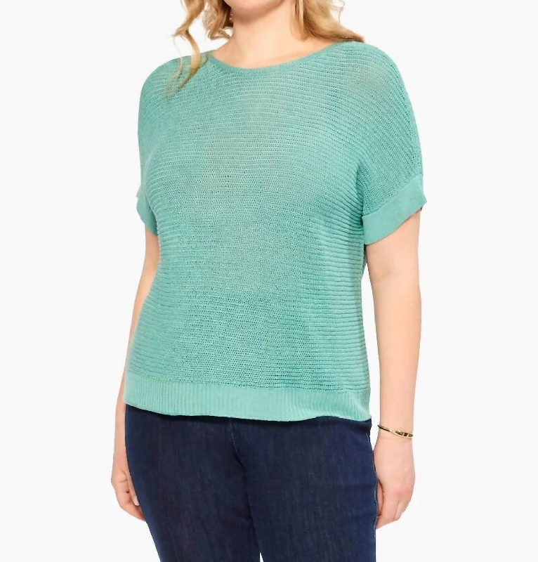 Easy Sleeve Summer Sweater In Dusty Aqua Iron Safe Non-Iron Wrinkle Free