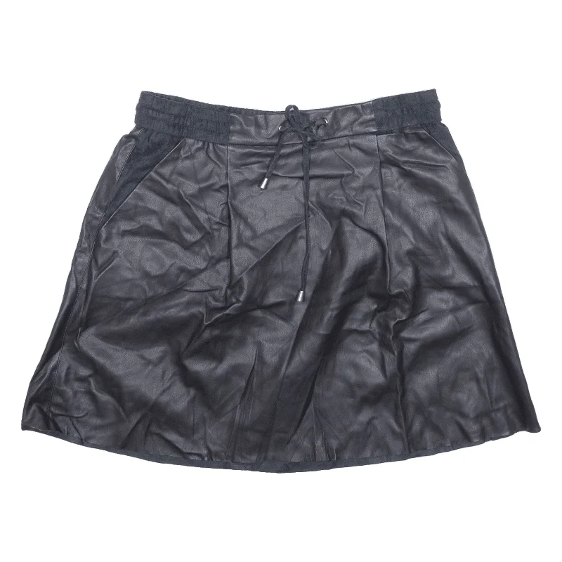 EDC Faux Leather Tie Waist Womens Flare Skirt Black Short UK 8 denim skirt classic