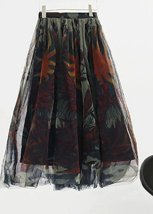 Fine Black Zip Up Print Tulle Skirts Spring velvet skirt luxury