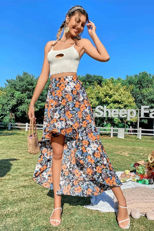 TastyHottie - Floral Print Irregular High-Low Skirts summer skirt style