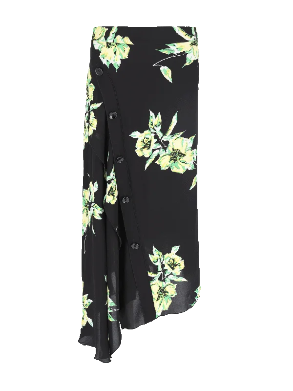 floral silk midi skirt a-line skirt cut