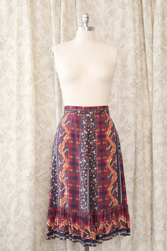 Folksy Floral Ruffle Midi Skirt L lightweight skirt design