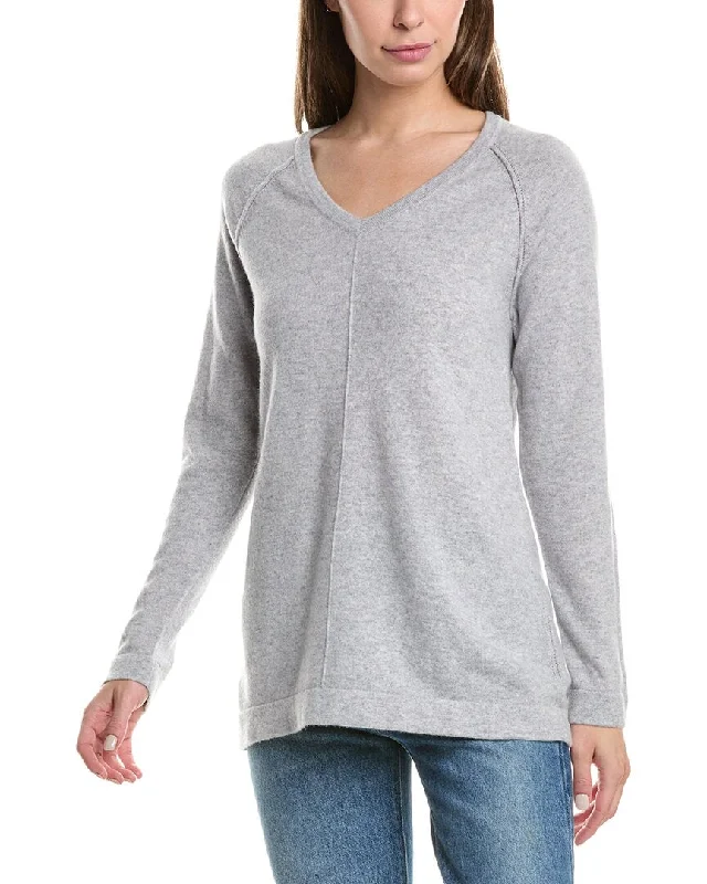 Forte Cashmere Easy Raglan V-Neck Cashmere Sweater Welt Pockets Slit Pockets Flap Pockets