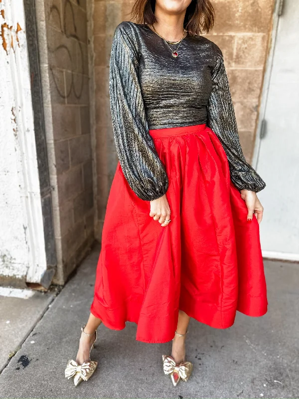 Free People | Emilia Full Skirt - High Risk Red leather skirt refined