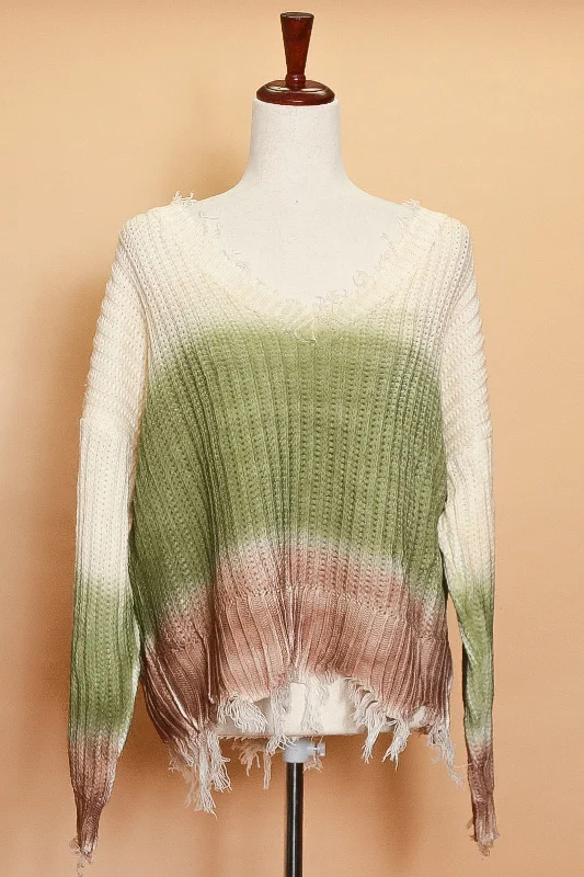 Green Ombre Thick Sweater Turtle Neck Boat Neck Asymmetrical Neck