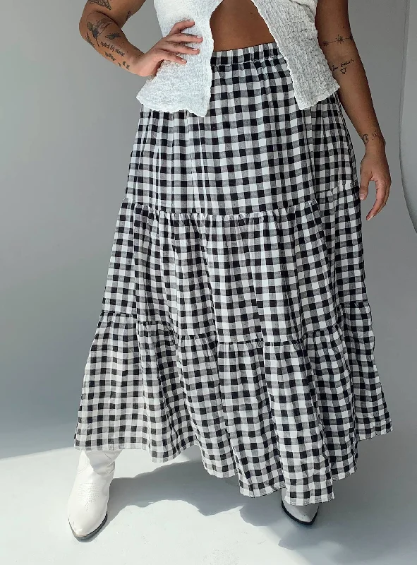 Hale Midi Skirt Black / White Curve silk skirt lustrous