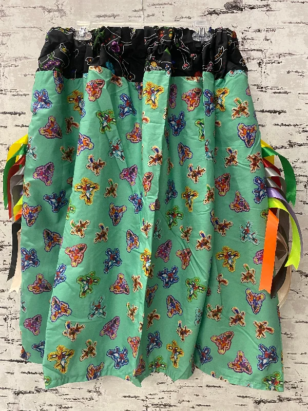 Handmade Riders Teal w/Beaded Animals Ribbon Skirt relaxed fit skirt