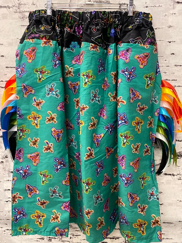 Handmade Riders Turq. w/ Beaded Floral Animals Ribbon Skirt corduroy skirt cozy