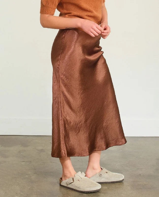 High Waisted Sheen Satin Midi Skirt corduroy skirt durable