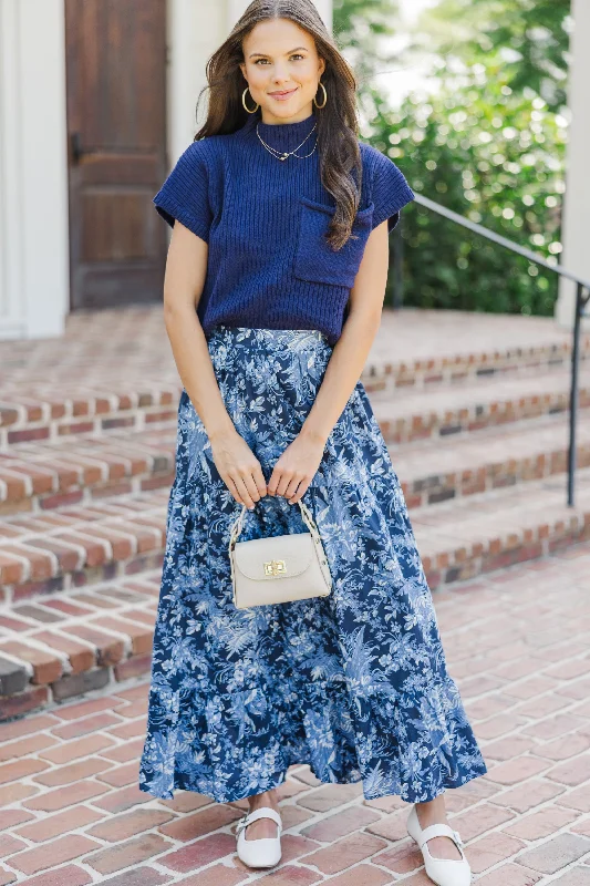 How I Feel Navy Blue Floral Maxi Skirt boho skirt vibe