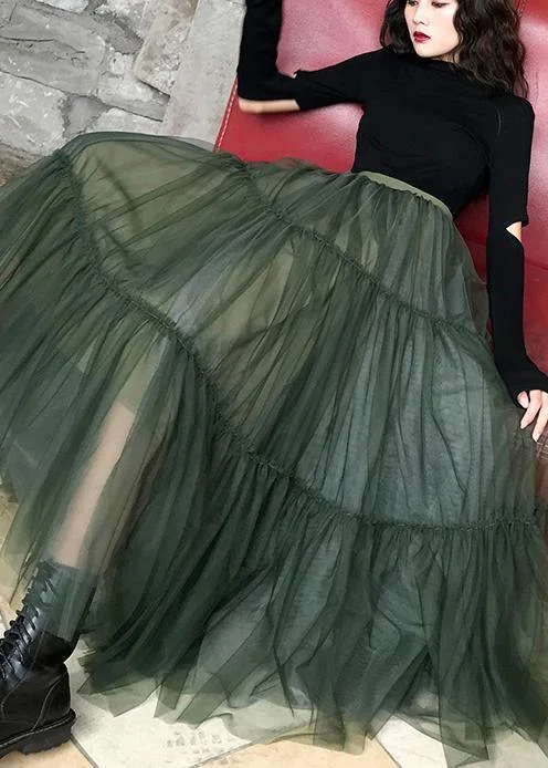 Italian Green asymmetrical design tulle Skirts Summer silk skirt lustrous