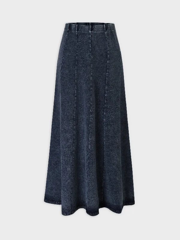 Jersey Paneled Skirt 37"-Blue denim skirt classic