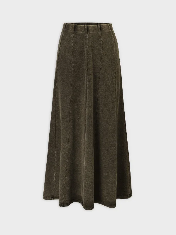 Jersey Paneled Skirt 37"-Washed Olive satin skirt smooth