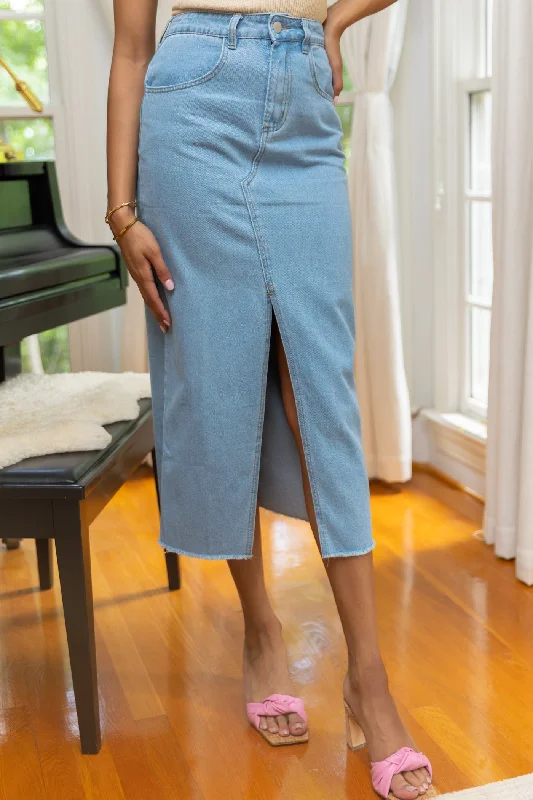 NICOLE MIDI DENIM SKIRT lace skirt romantic